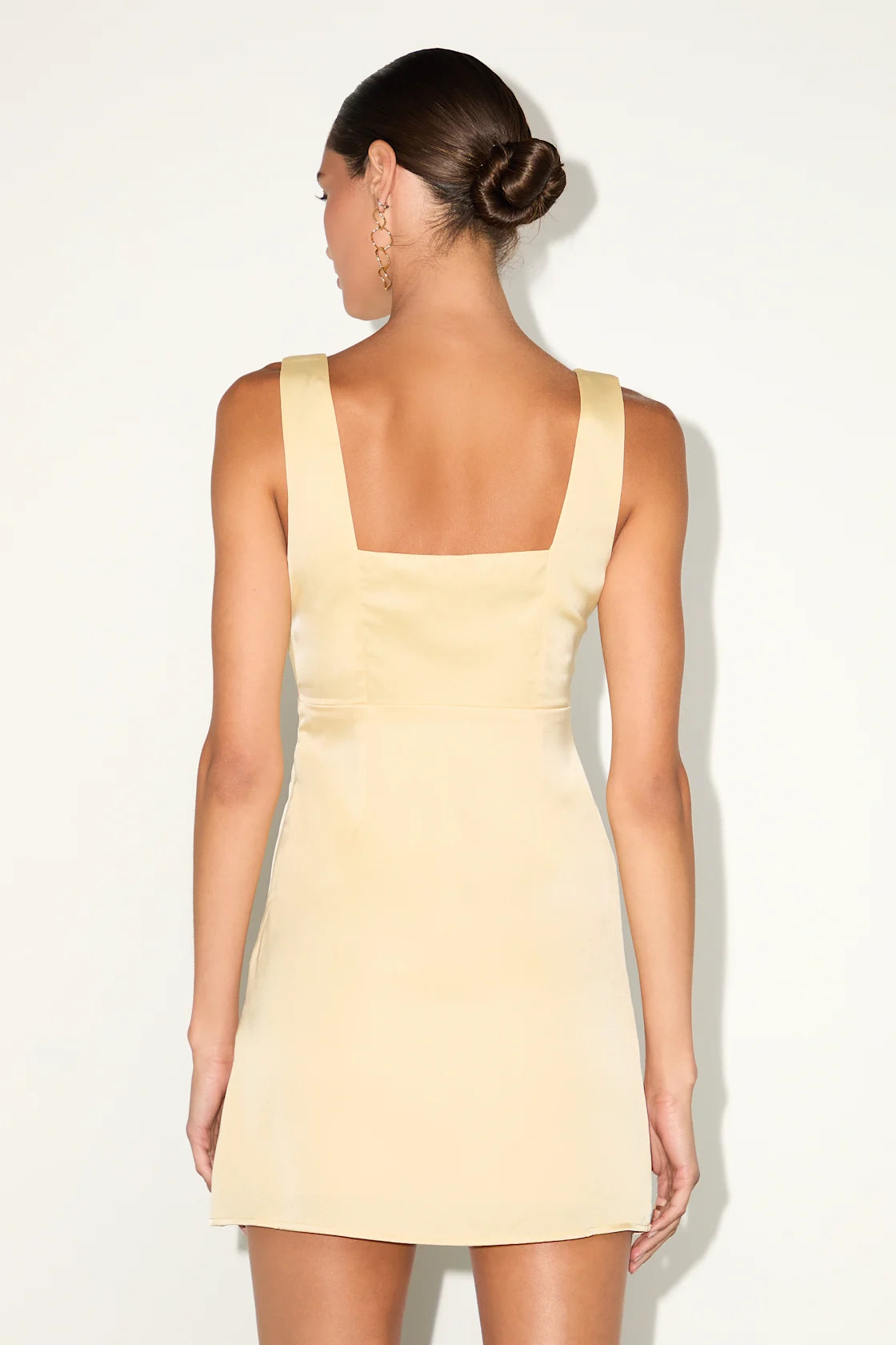 Truly the Cutest Chartreuse Satin Square Neck Mini Dress