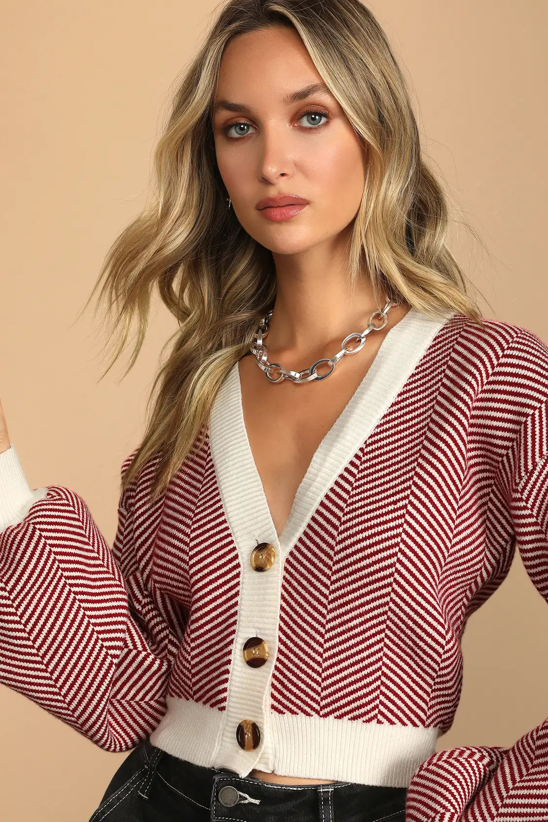 Here Comes a Holiday Red and White Striped Button-Up Cardigan
