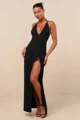 Kennon Black Backless Surplice Maxi Dress