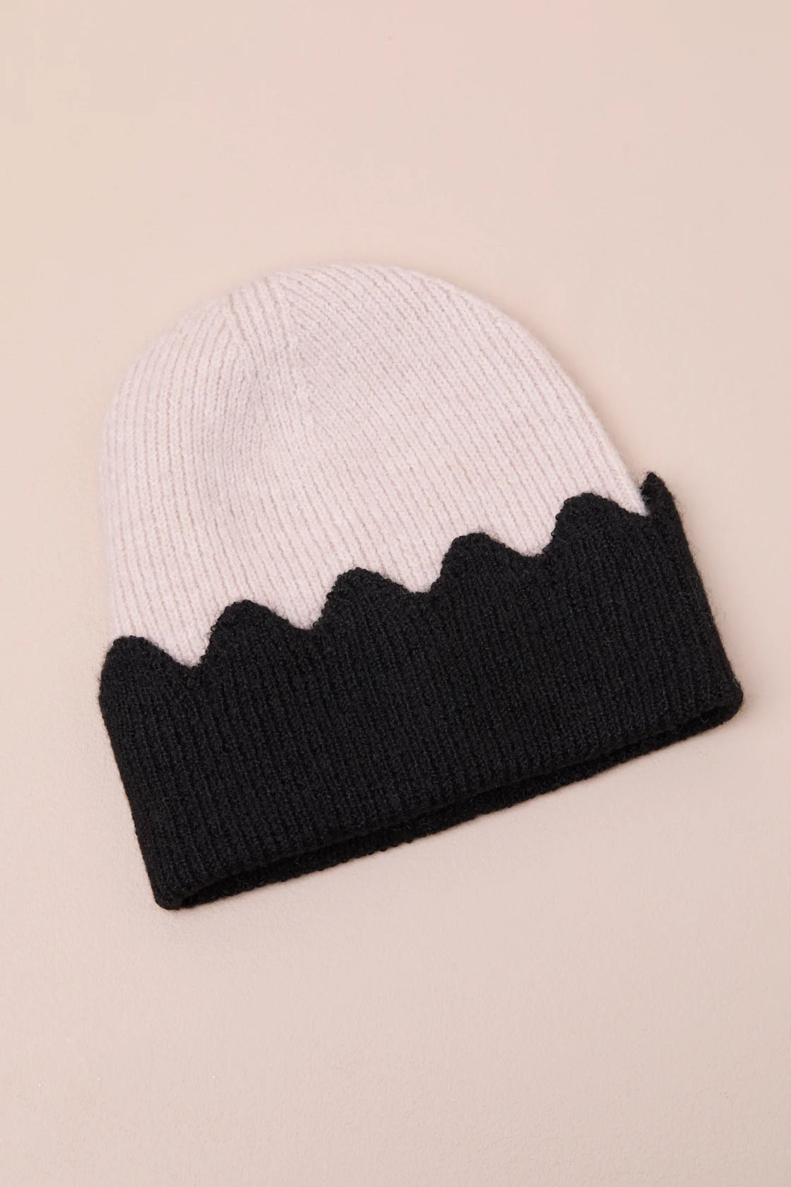Melody Ivory and Black Scalloped Beanie