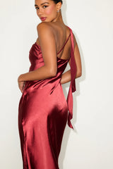 Naima Light Orange Satin One-Shoulder Midi Dress