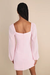Flirtatious Designs Light Pink Chiffon Balloon Sleeve Mini Dress