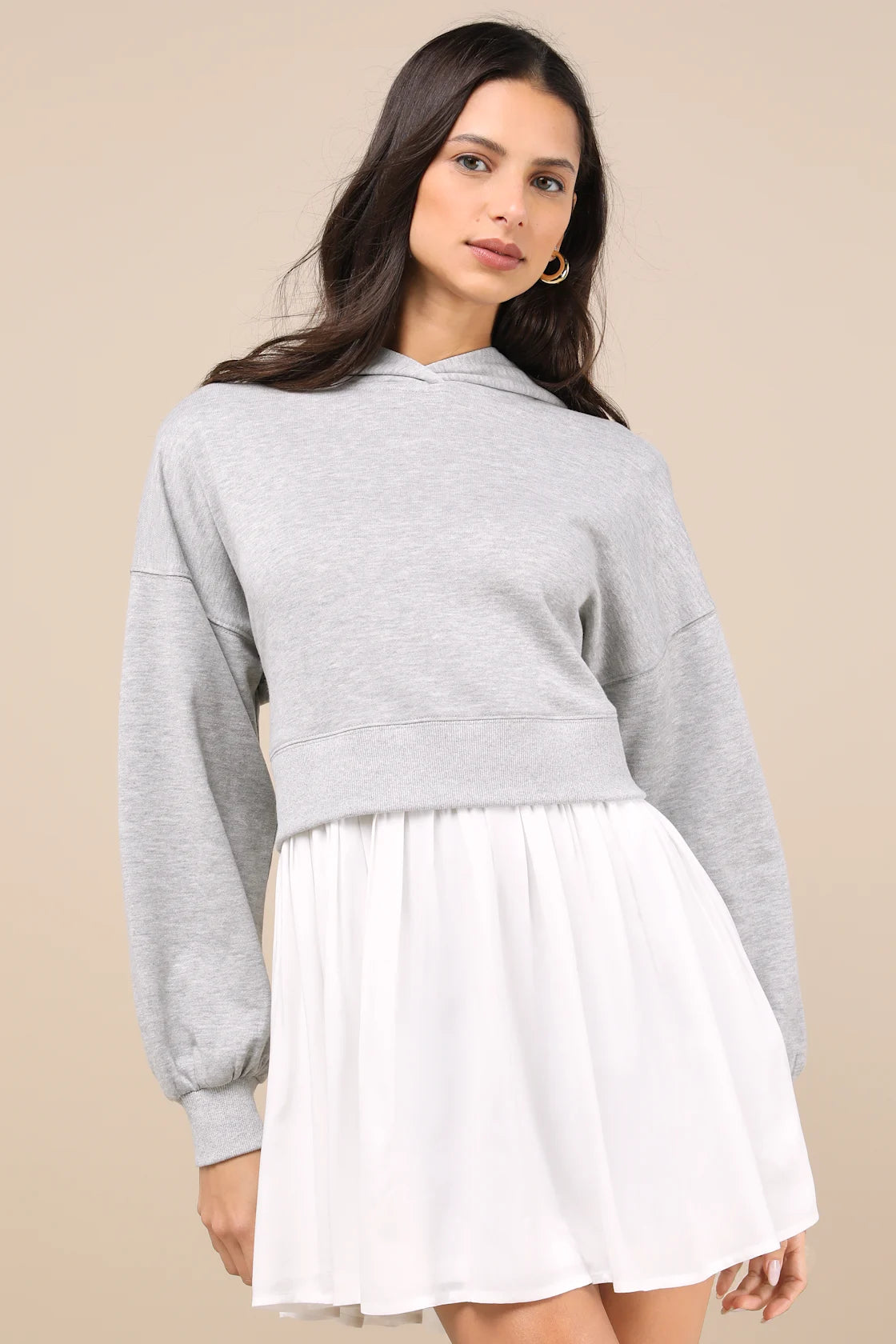Serene Sweetness Heather Grey Layered Sweatshirt Mini Dress