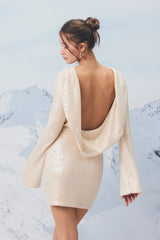Lyrista Cream Sequin Cowl Back Mini Dress