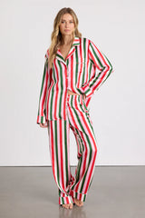 Classic White Multi Jolly Stripes Satin Two-Piece Pajama Set