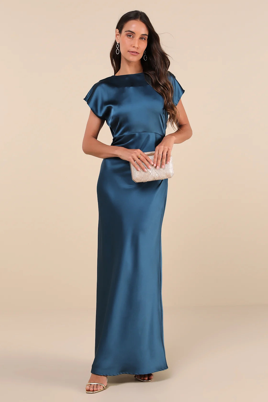 Captivating Presence Blush Pink Satin Cowl Back Maxi Dress