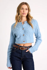 Kaia Brown Marled Cable Knit Cropped Cardigan