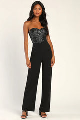 Total Hottie Black Sequin Strapless Jumpsuit