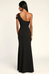 Make an Entrance Black One-Shoulder Mermaid Maxi Dress