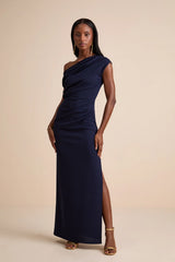 Janine Navy Asymmetrical Maxi Dress