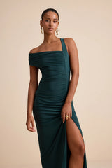 Josie Emerald Green Jersey Knit Ruched Maxi Dress