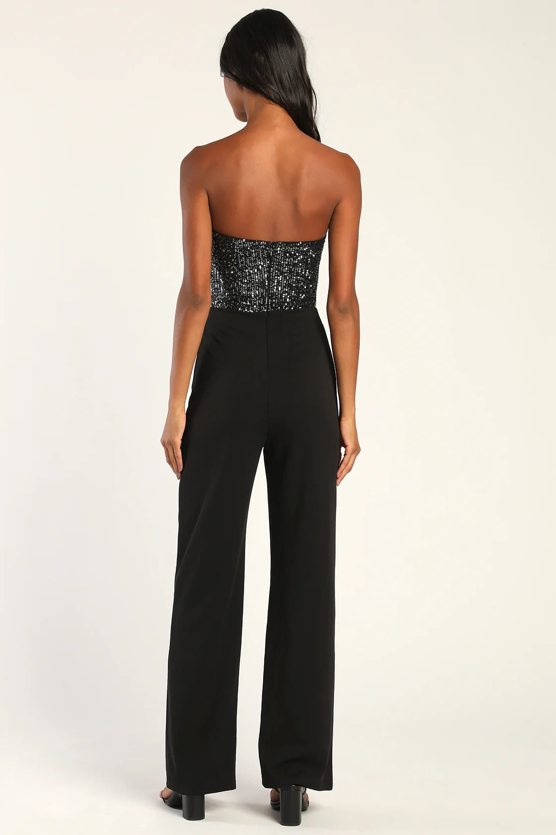Total Hottie Black Sequin Strapless Jumpsuit