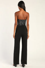 Total Hottie Black Sequin Strapless Jumpsuit