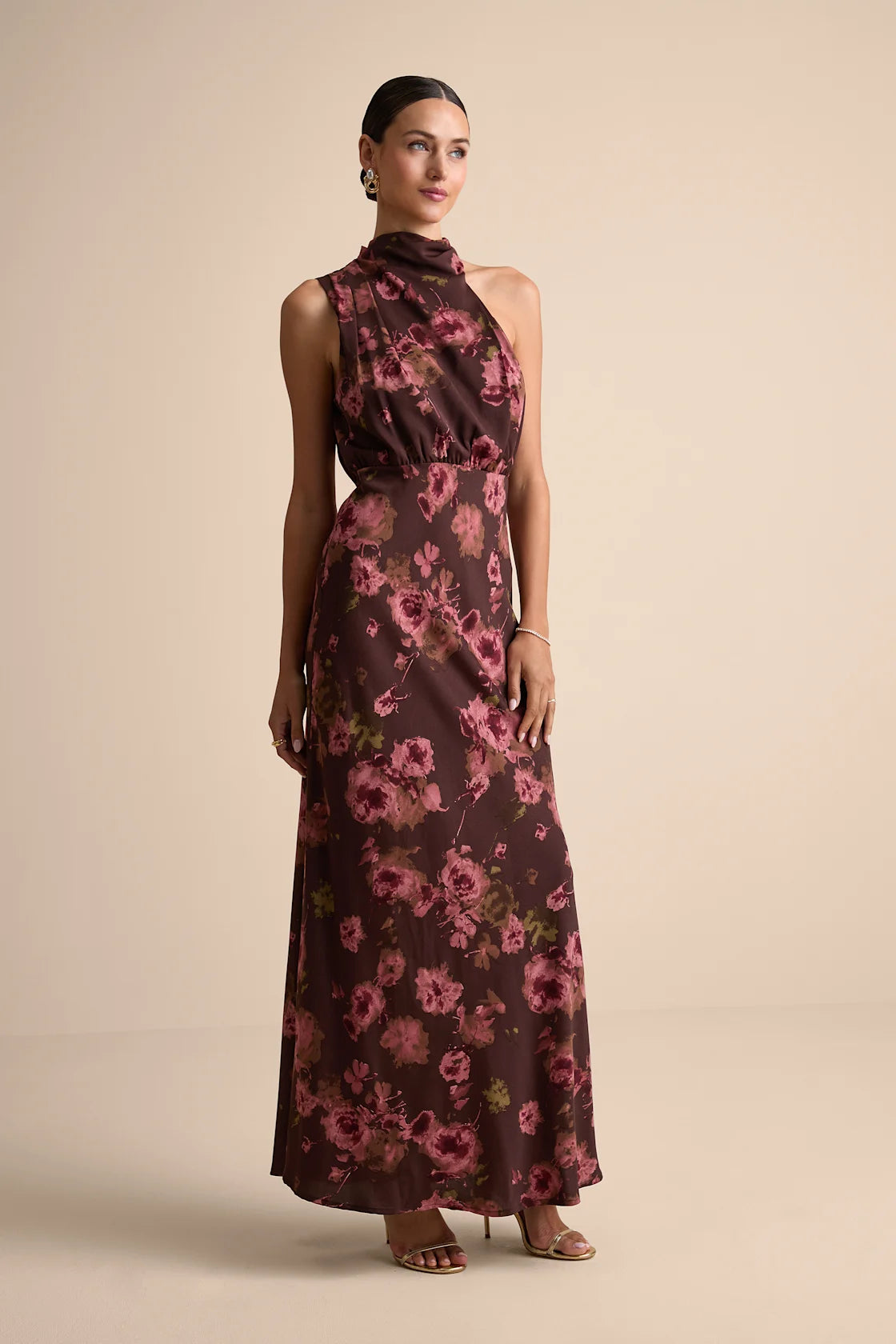 Distinctive Charm Slate Blue Satin Asymmetrical Maxi Dress
