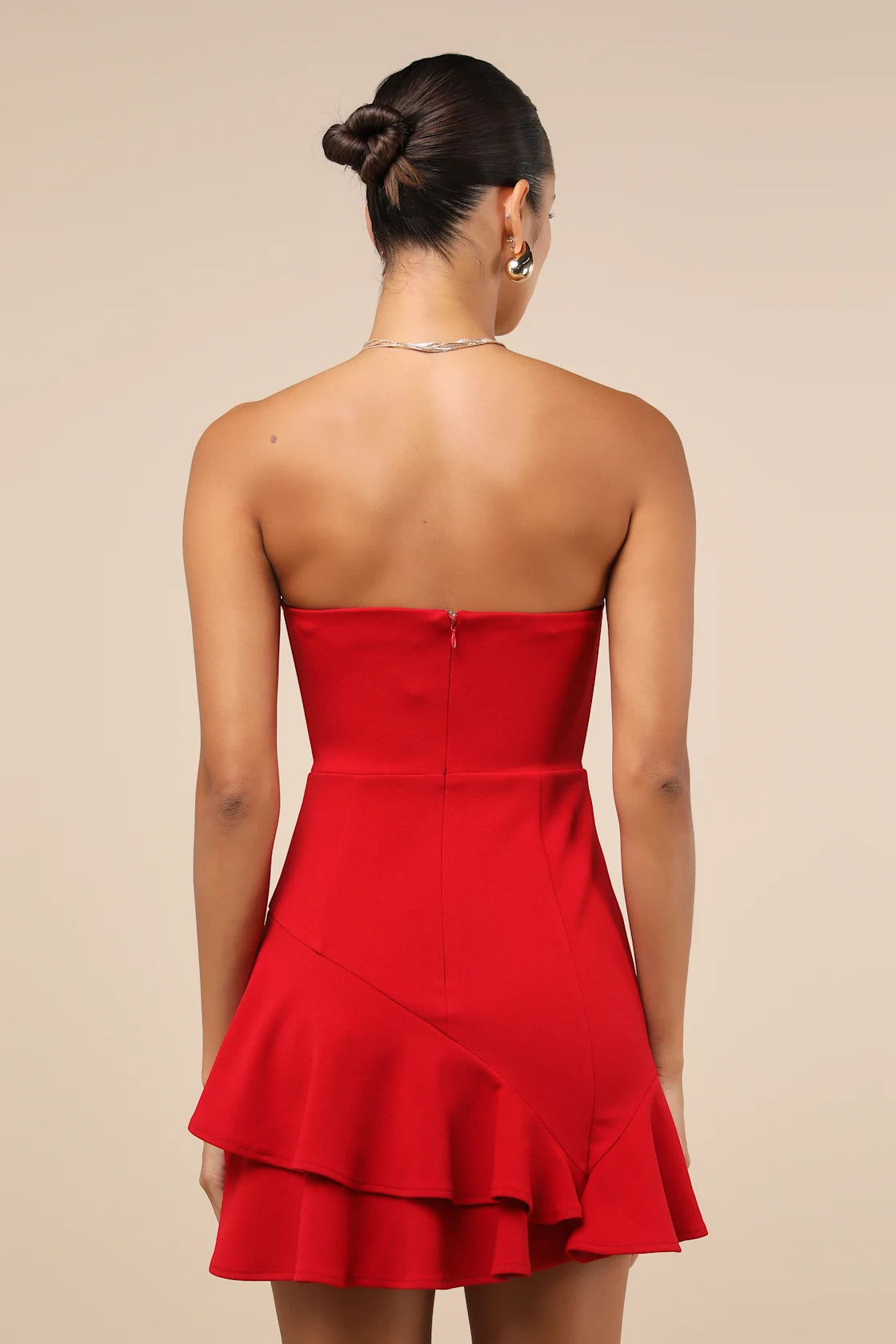 Sultry Intentions Black Strapless Ruffled Mini Dress