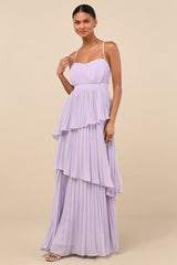 Jehona Dusty Blue Pleated Tiered Maxi Dress