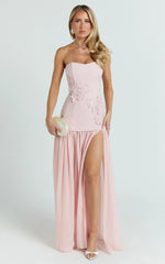 Jefferies Maxi Dress - Peplum Bodice Contrast Georgette Dress in Pink