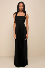 Gorgeous Purpose Emerald Satin Pleated Sleeveless Bow Maxi Dress