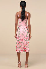 Blooming For Love Pink Floral Embroidered Midi Dress