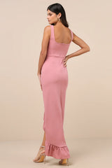 Immaculate Excellence Black Sleeveless Ruffled Tulip Maxi Dress