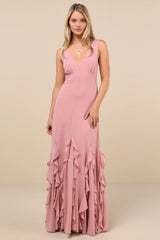 Alorna Rose Pink Sleeveless Ruffled Maxi Dress
