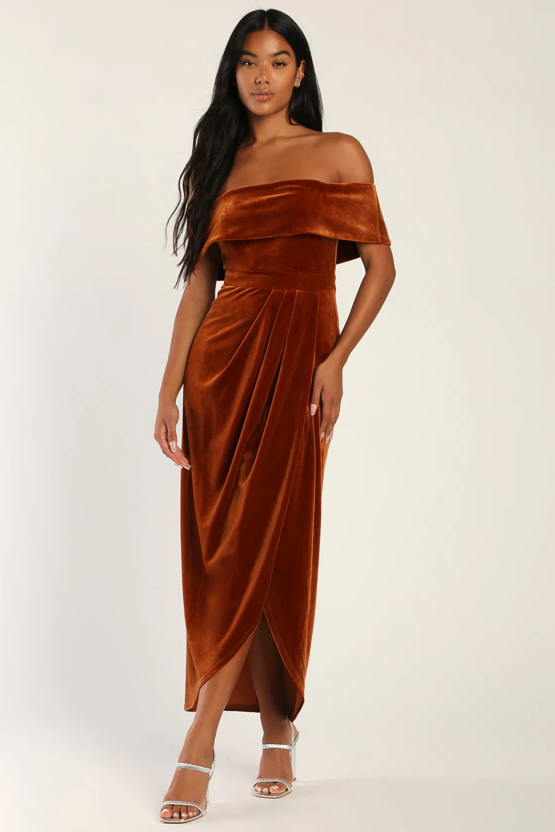 I'm Enchanted Red Velvet Off-the-Shoulder Maxi Dress