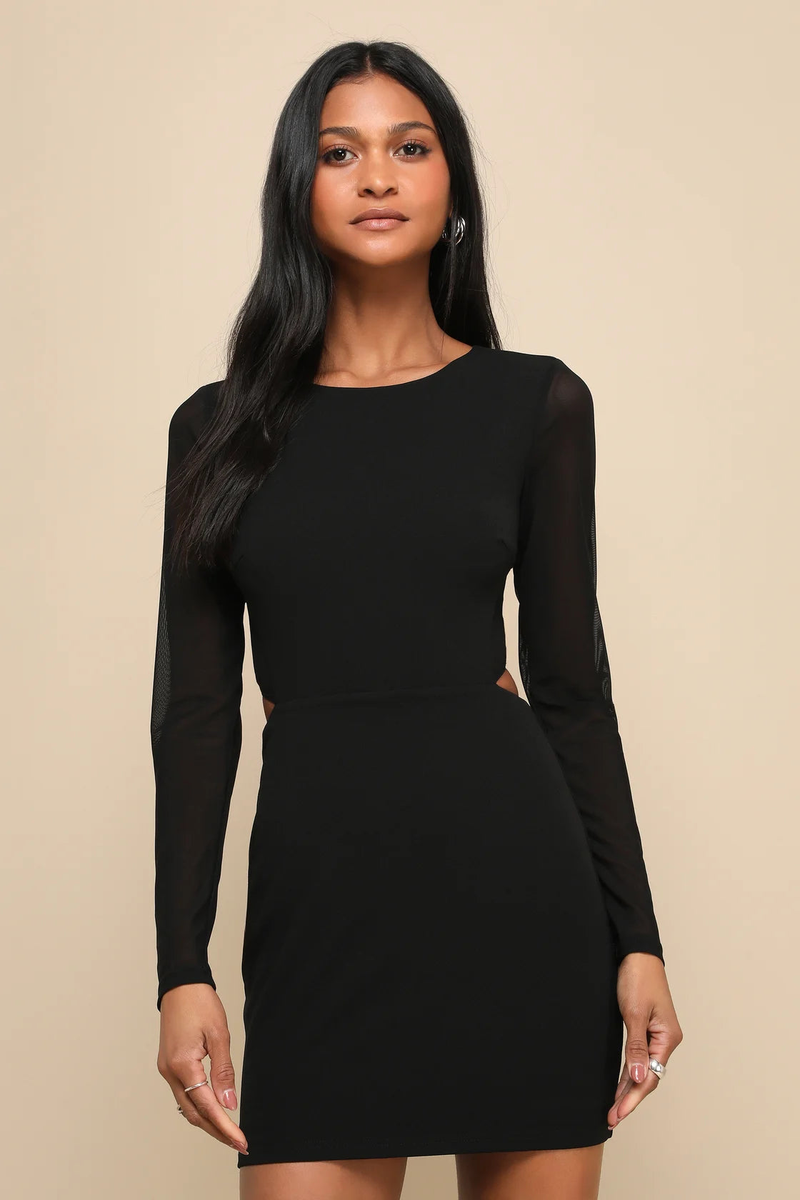Garden Bliss Black Long Sleeve Cutout Bodycon Mini Dress