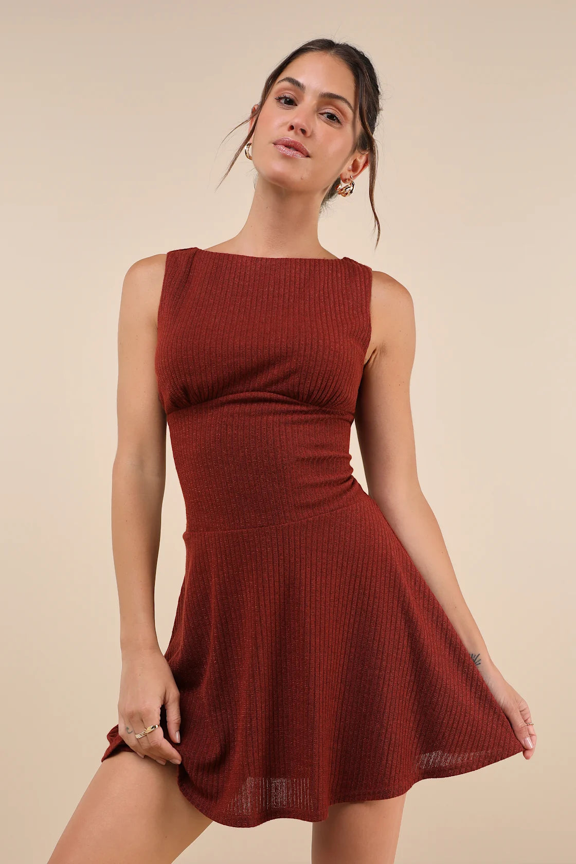 Modern Moves Navy Blue Ribbed Knit Sleeveless Mini Dress