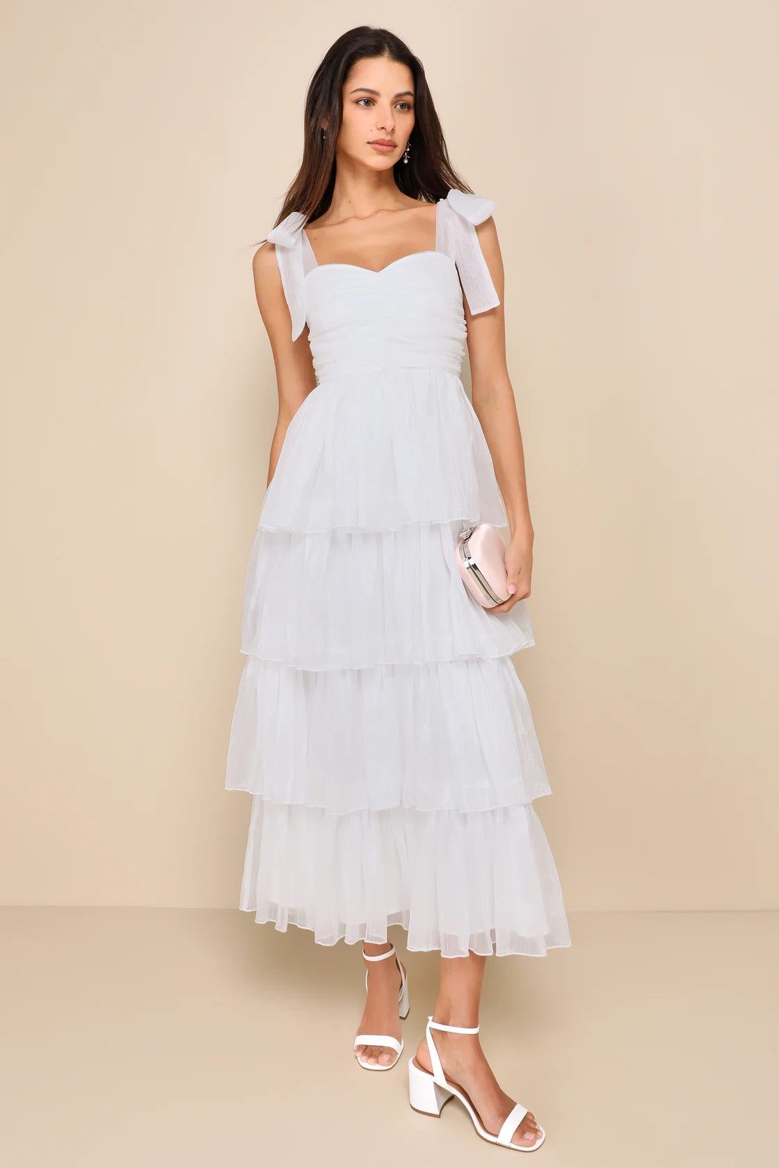 Radiant Arrival Shiny Pink Organza Tiered Tie-Strap Maxi Dress