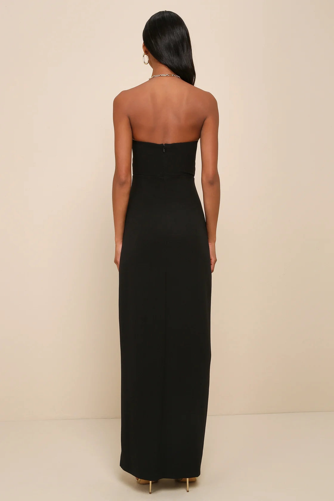 Extravagant Persona Black Strapless Cutout Column Maxi Dress