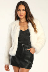 Glam Attitude Ivory Faux Fur Jacket