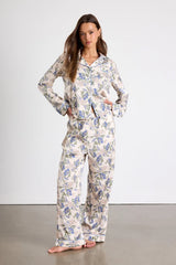 Galette Cream Multi Floral Satin Two-Piece Pajama Set