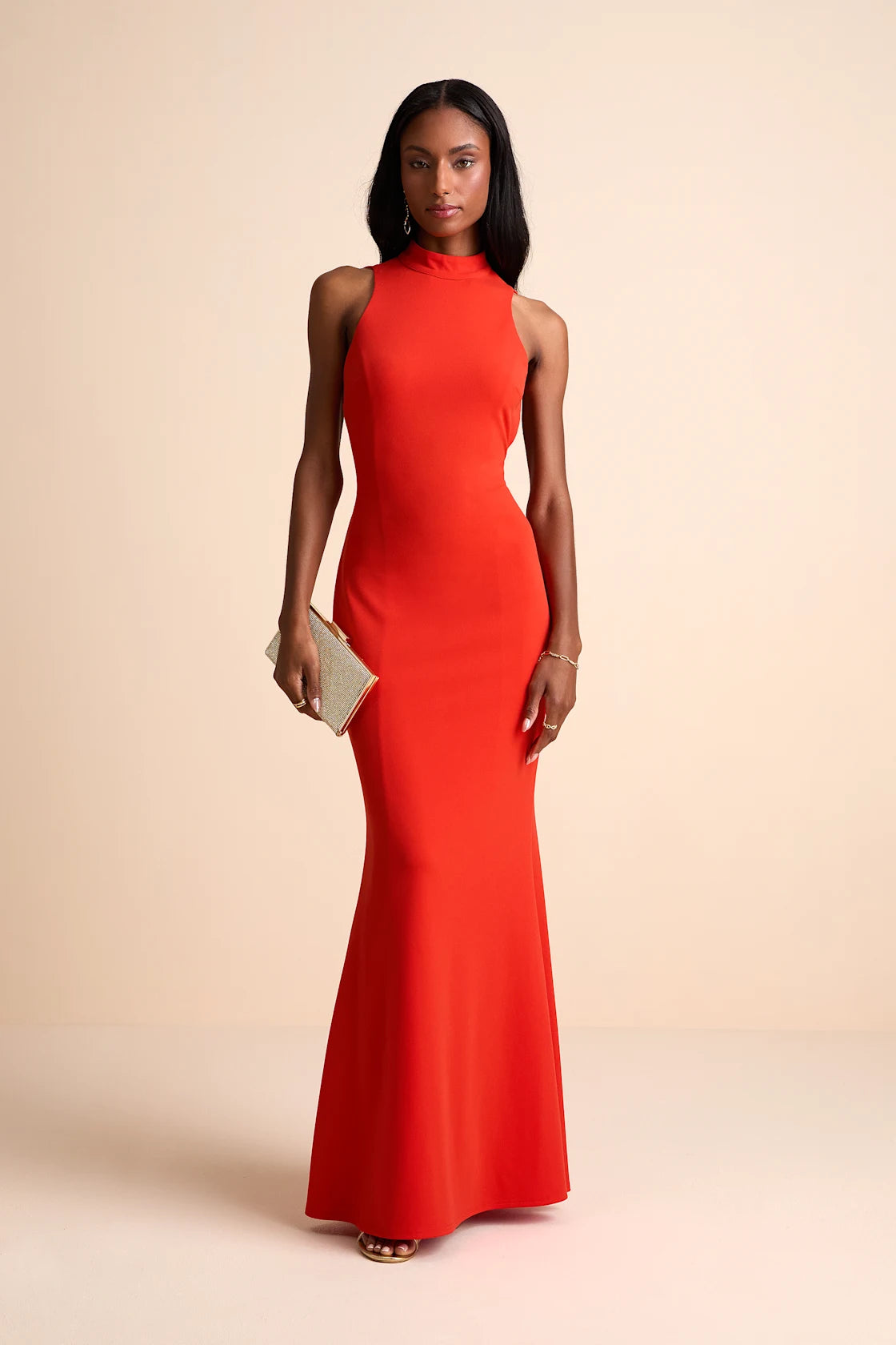 Damaris Dark Purple Mock Neck Backless Maxi Dress