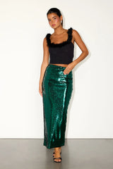 Dazzling Appearance Gold Sequin High-Rise Midi Skirt