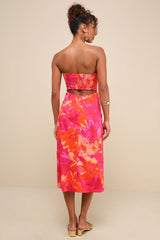 Bold Tendencies Fuchsia Floral Strapless Cutout Midi Dress