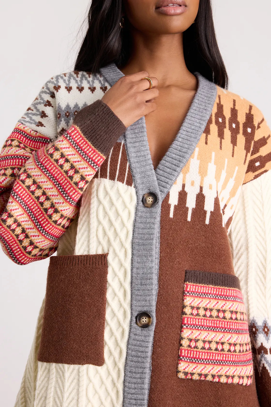 Emilee Brown and Cream Fair Isle Sweater Mini Dress
