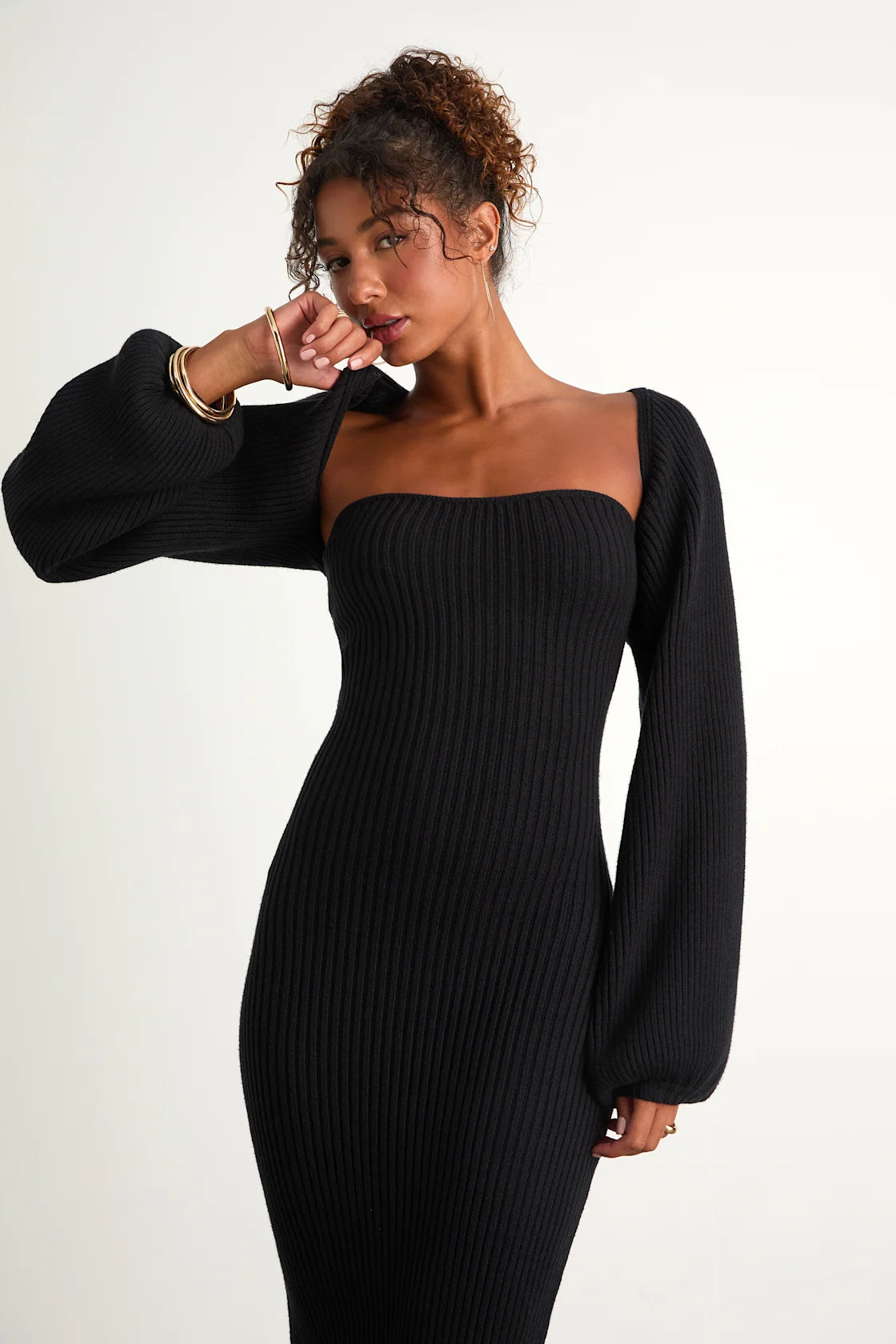 Autumn Aura Olive Green Ribbed Two-Piece Sweater Dress