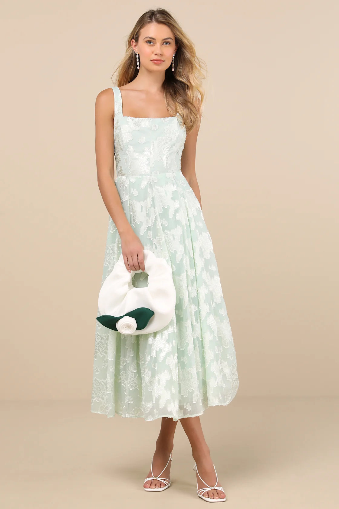 Loira Mint Burnout Jacquard Lace-Up Midi Dress