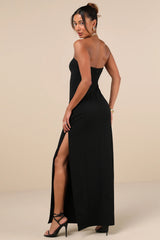 Famous Icon Black Strapless Column Maxi Dress
