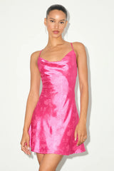 Close to Your Heart White Satin Jacquard Cowl Slip Dress