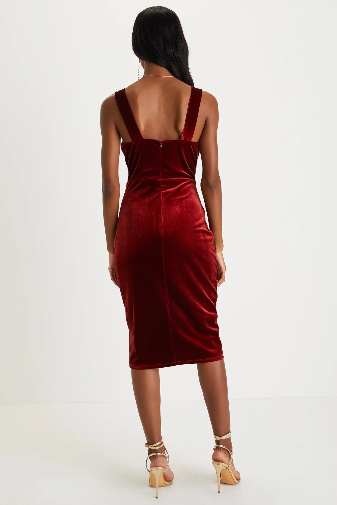 Baby, You're The One Rust Red Velvet Sleeveless Midi Dress