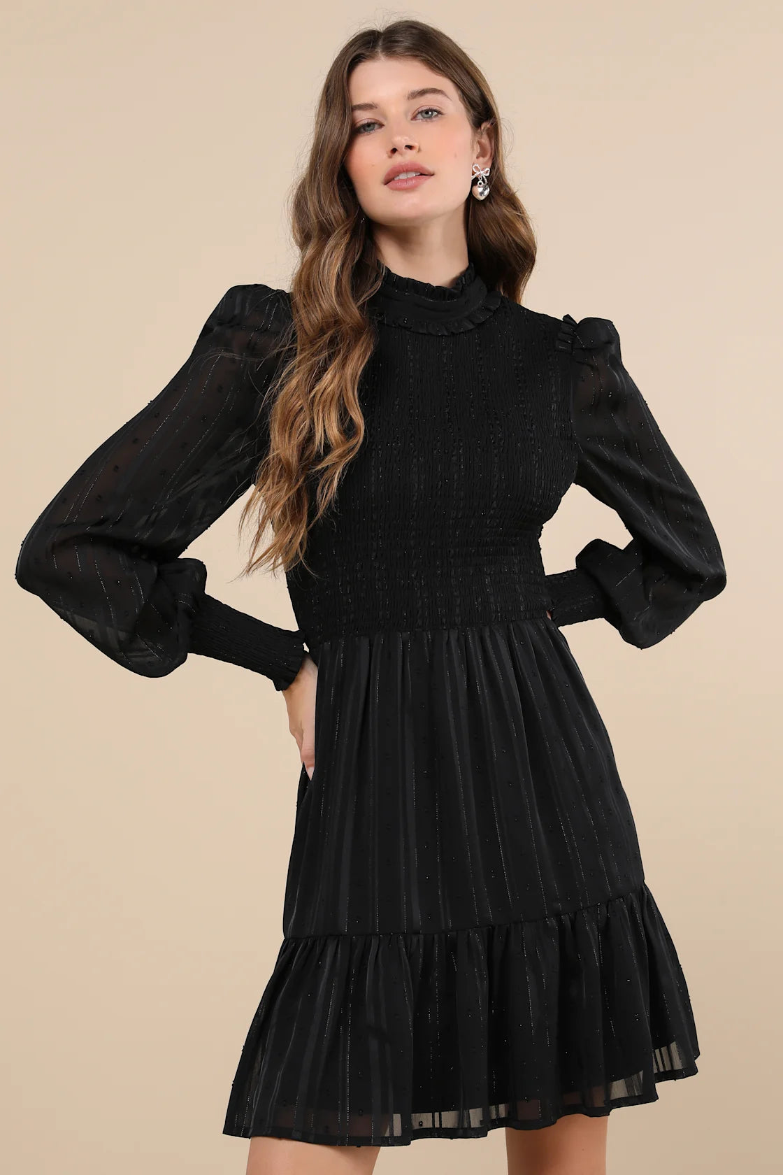 Heartful Romance Navy Striped Smocked Long Sleeve Mini Dress
