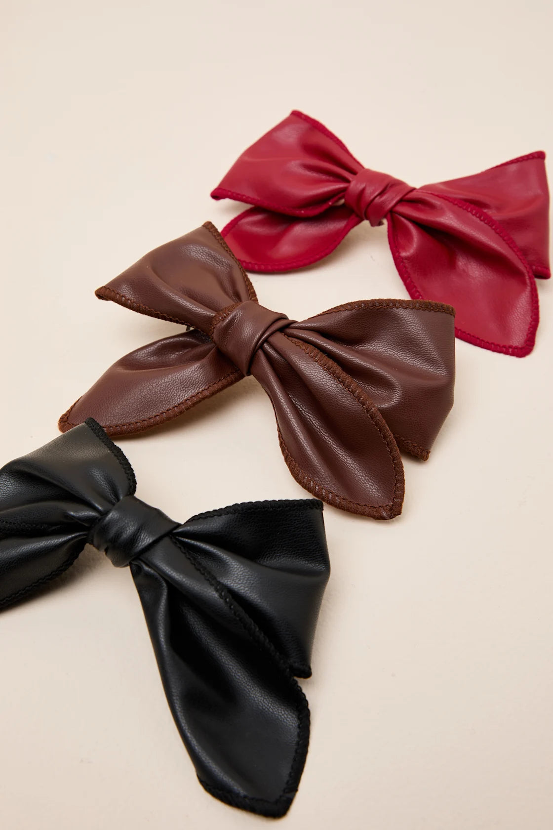 Daciana Multi Vegan Leather Three-Piece Bow Hair Clip Set