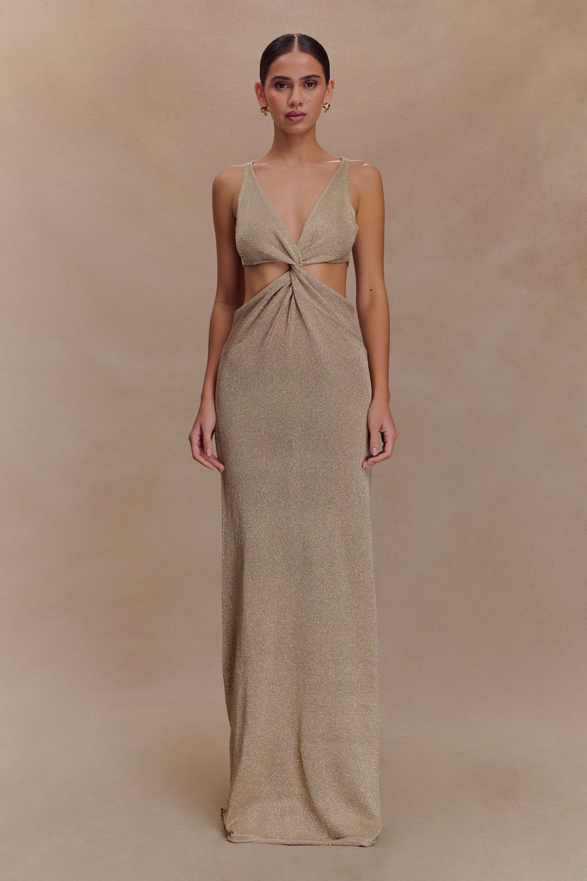 Gracelyn Twisted Metallic Knit Maxi Dress - Gold