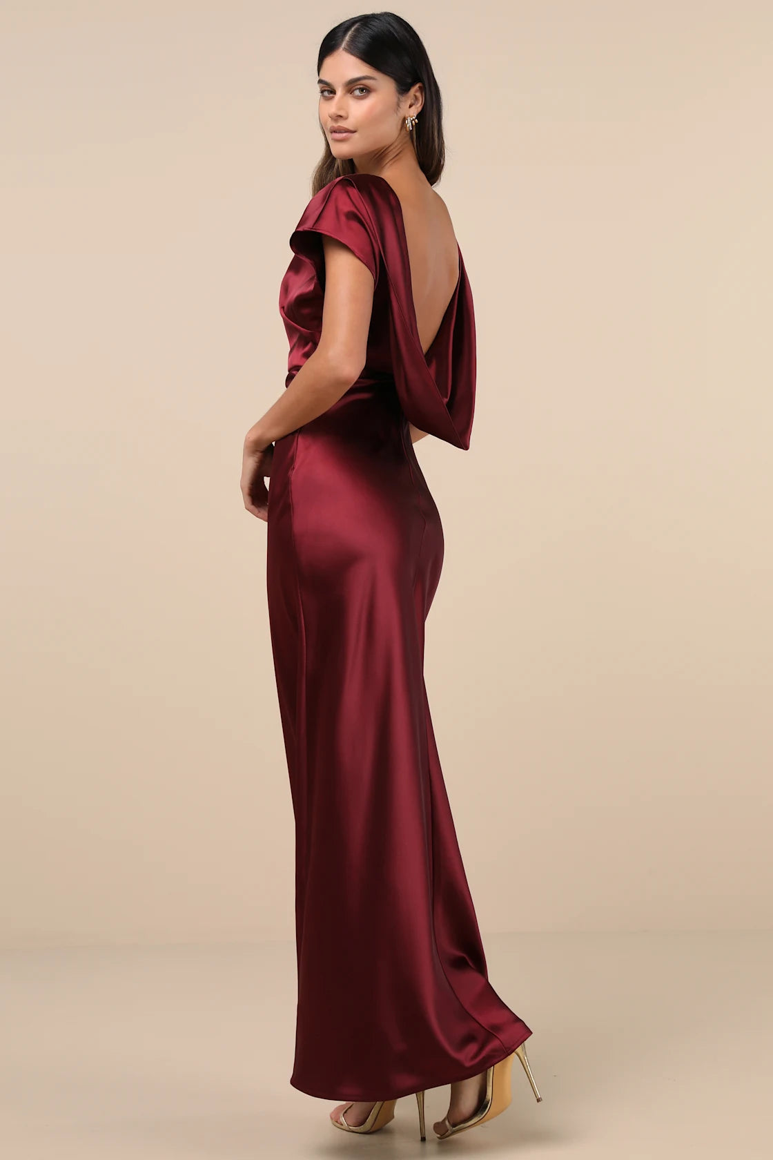 Captivating Presence Blush Pink Satin Cowl Back Maxi Dress