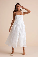 Perkins White Textured Lace-Up Corset Midi Dress