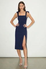 Romantic Celebration Navy Tie-Strap Bodycon Midi Dress