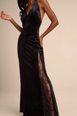 Calisto Black Velvet Halter Mermaid Maxi Dress