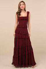 Compelling Romantic Dark Green Ruffled Tiered Maxi Dres