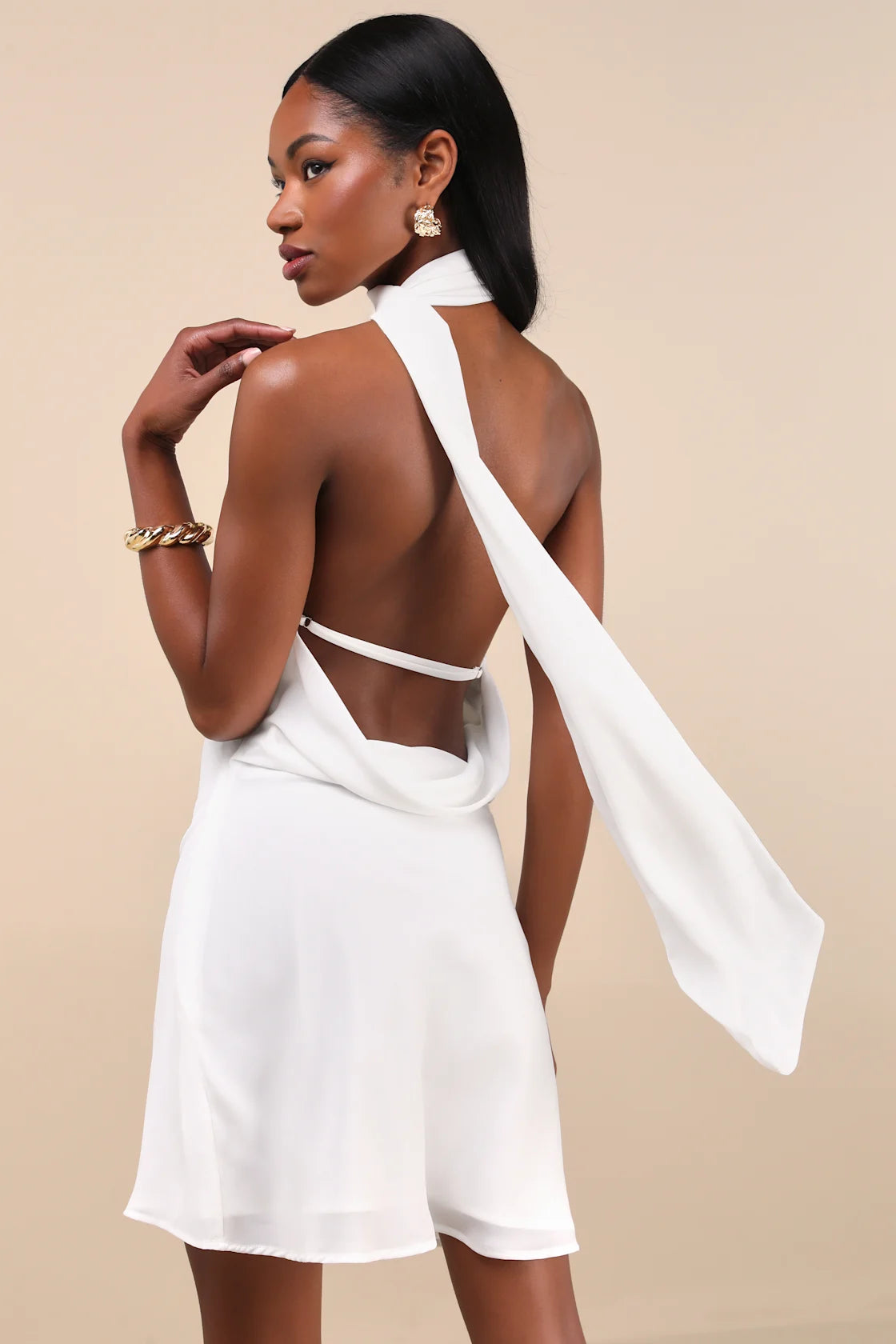 Isloda Pink One-Shoulder Backless Sash Mini Dress